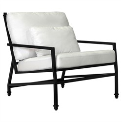 Eterna Updated Traditional Cream Upholstered Black Aluminum Outdoor Lounge Chair