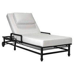 Eterna Updated Traditional Cream Upholstered Black Aluminum Outdoor Chaise - Set of 2