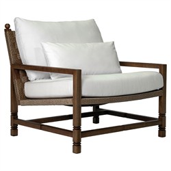 Vaterra Traditional Cream Upholstered Woven Rattan Brown Teak Outdoor Lounge Chair