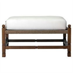 Vaterra Traditional Cream Upholstered Brown Teak Rectangular Outdoor Ottoman