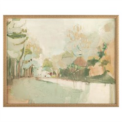 John Richard Hometown Cream Landscape Gold Frame Painting - 30x38