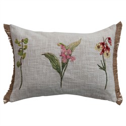 Carmont Updated Traditional Beige Embroidered Floral Lumbar Pillow - 14x20