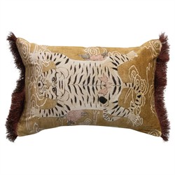 Wexford Updated Traditional Gold Printed Velvet Tiger Lumbar Pillow - 14x20