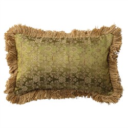 Gilla Updated Traditional Green Floral Fringe Lumbar Pillow - 10x16