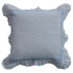 Xaria Updated Traditional Blue Embroidered Stripe Border Throw Pillow - 18x18