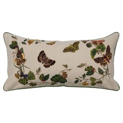 Roswell Traditional Beige Embroidered Butterfly Lumbar Pillow - 12x24