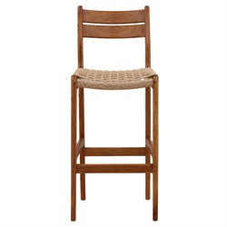 Daphnis Coastal Beach Natural Teak Wood Woven Outdoor Bar Stool