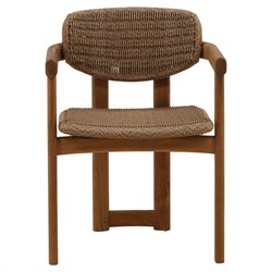 Armande Coastal Beach Brown Woven Wicker Teak Outdoor Dining Arm Chair