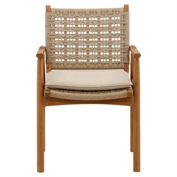 Loane Coastal Beach Sand Woven Wicker Natural Teak Outdoor Dining Arm Chair - Set of 2