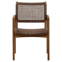 Amicie Dark Brown Woven Wicker Natural Teak Outdoor Dining Arm Chair - Set of 2
