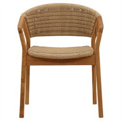 Eulalie Coastal Beach Natural Woven Wicker Teak Outdoor Dining Arm Chair