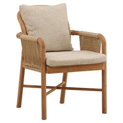 Noelie Coastal Beach Sand Woven Natural Teak Outdoor Dining Arm Chair