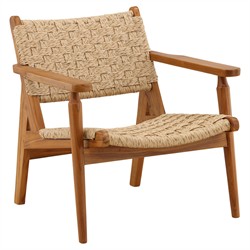 Evariste Coastal Beach Natural Teak Woven Rattan Outdoor Arm Chair
