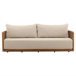 Gaelle Coastal Beach Sand Woven Natural Teak Outdoor Sofa - 87"