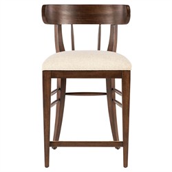 Alaine Updated Traditional Beige Performance Dark Brown Walnut Wood Counter Stool