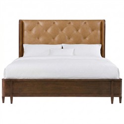 Alaine Rustic Lodge Brown Leather Walnut Wood Wingback Bed - Queen