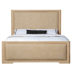 Nigel Coastal Beach Light Brown Wood Woven Cane Bed - Queen