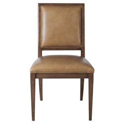 Alaine Modern Classic Dark Brown Leather Wood Dining Chair
