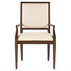Alaine Modern Classic Beige Performance Dark Brown Wood Dining Arm Chair
