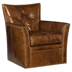Conley Rustic Lodge Brown Leather Nailhead Trim Swivel Club Chair