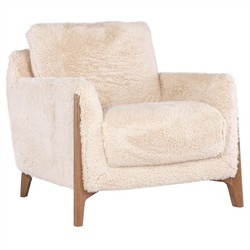 Carla Modern Classic Beige Faux Fur Brown Wood Arm Chair