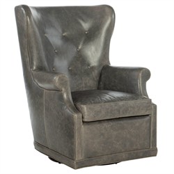 Malena Updated Traditional Grey Leather Swivel Wing Chair