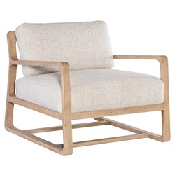Miranda Coastal Beach Beige Boucle Wood Arm Chair
