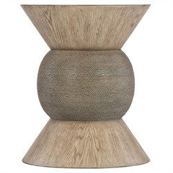 Tara Coastal Beach Light Brown Wood Woven Rope Round Accent Table