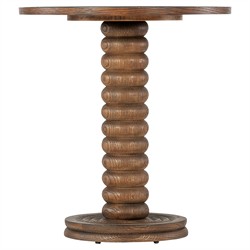 Wilson Updated Traditional Brown Oak Distressed Round Spindle Accent Table