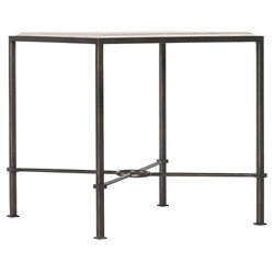 Elia Updated Traditional Cream Marble Black Metal Square End Table