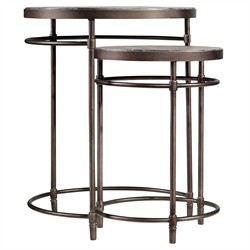 Lucienne Updated Traditional Natural Acacia Wood Bronze Nesting Tables