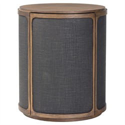 Bertie Rustic Lodge Black Painted Linen Brown Wood Round Storage End Table