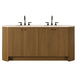 Dean Modern Classic Beige Marble Brown Oak Double Vanity Sink - 72"
