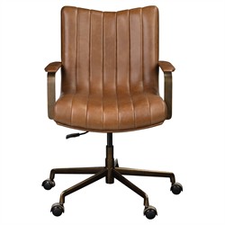 Lemmy Modern Classic Brown Leather Brushed Brass Desk Chair
