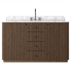 Malden Modern Classic White Marble Brown Oak Reeded Wide Vanity Sink - 55"