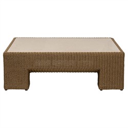 Maris Coastal Beach Beige Stone Woven Outdoor Coffee Table