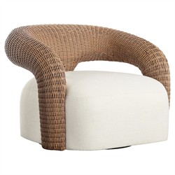 Mazie Coastal Beach Cream Woven Outdoor Swivel Chair