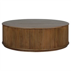 Ona Rustic Lodge Brown Wood Reeded Round Coffee Table