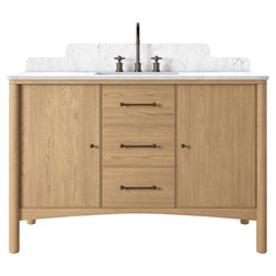 Porter Modern Classic White Marble Brown Oak Wide Single Vanity Sink - 49"