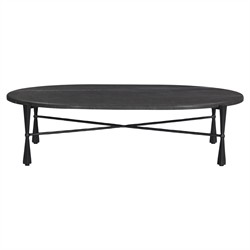 Rayna Updated Traditional Grey Marble Black Iron Oval Coffee Table