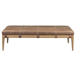 Ulrick Modern Classic Brown Leather Drifted Oak Cocktail Ottoman