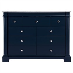 Anatole Modern Carrara Marble Navy Blue Acacia Wood Single Vanity Sink - 48"