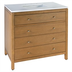 Svea Modern Classic White Quartz Light Natural Wood Single Vanity Sink - 36"