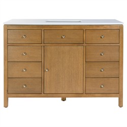 Svea Modern Classic White Quartz Light Natural Wood Single Vanity Sink - 48"