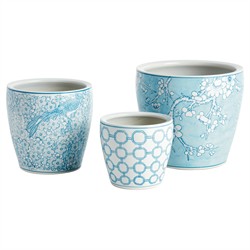 Salvatore French Country Light Blue Porcelain Decorative Planter Vase - Set of 3