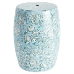 Teddy French Country Light Blue Porcelain Pomegranate Round Stool