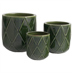 Campbell Traditional Green Diamond Lattice Outdoor Planter - Set of 3