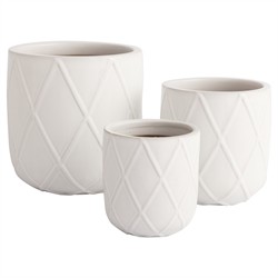 Campbell Traditional White Diamond Lattice Outdoor Planter - Set of 3