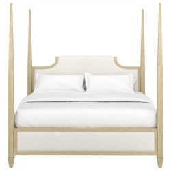 Gatlin Updated Traditional White Upholstered Beige Wood Four Poster Bed - King