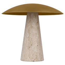 Aegis Modern Classic Antique Brass Shade Natural Travertine Table Lamp